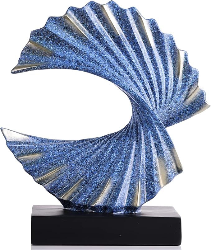 Blue Gold Wave Sculpture, Modern Ocean Wave Home Accents, Resin Art Statue for Shelf, Coffee Table, TV Stand Adornos Modernos