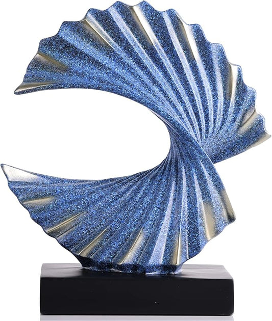 Blue Gold Wave Sculpture, Modern Ocean Wave Home Accents, Resin Art Statue for Shelf, Coffee Table, TV Stand Adornos Modernos