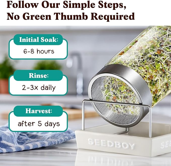 Seedboy Organic Sprouting Seeds - Superfood Blend - Non-GMO, USA Grown Microgreens Mix - Broccoli, Radish, Pak Choi, Clover, Red Kale - Makes 8 Quarts of Sprouts, 24 Servings (8 oz) (Superfood Blend)