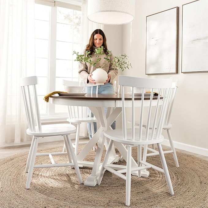 Bush Furniture Round Dining Table, 45 inch Trestle Design, Modern Transitional, West End Collection, Dark Brown and White