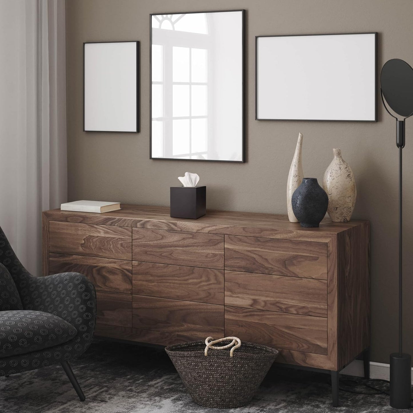 Essentra Home Matte Black Collection Square Tissue Box Cover