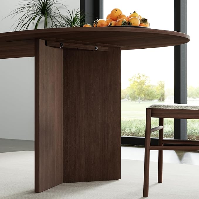 Casaphoria 79" Dining Table for 6, Wood Kitchen Table with Scratch-Resistant Top & V-Shaped Base, Modern Farmhouse Oval Dining Table for Living Room, Kitchen, Easy Assembly, Walnut