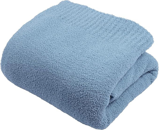 JOOJA Dusty Blue Fuzzy Knitted Blanket, Soft Lightweight Plush Queen Size for Bed, Cozy Nights in Dusty Blue, 90x90