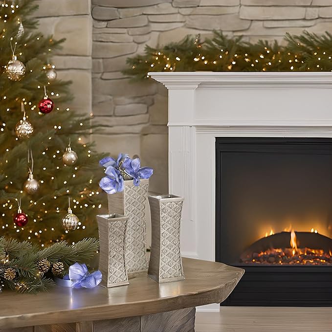 Creative Scents Dublin Silver Vases Set of 3 - Centerpieces for Dining Room Table, Decorative Vases Home Decor Accents for Living Room, Bedroom, Kitchen, Coffee Table Decor - Packaged in Gift Box