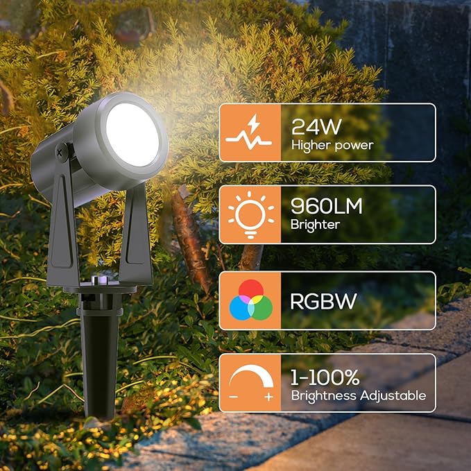 SUNTHIN Outdoor Landscape Lighting with Remote, RGBW Color Changing Spot Uplights, 8 Pack