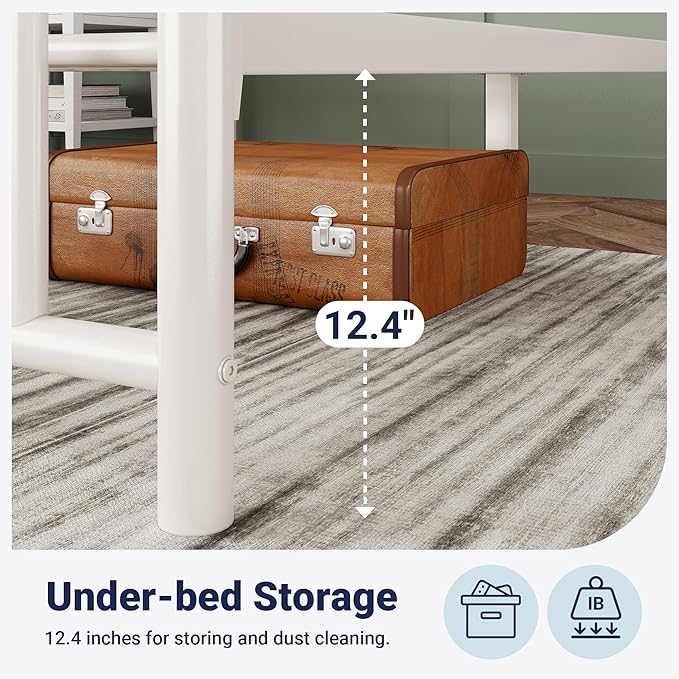 Allewie 14 Inch Twin Size Metal Platform Bed Frame with Victorian Vintage Headboard and Footboard/Mattress Foundation/Under Bed Storage/No Box Spring Needed/Easy Assembly/Noise Free/White