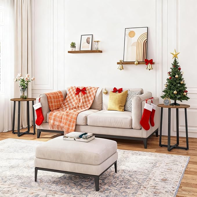 HOOBRO Side Table, Round End Accent Table with Sturdy Metal Pedestal, 15.7" Round Nightstand, for Living Room, Bedroom, Balcony, Office, Rustic Brown BF95BZ01