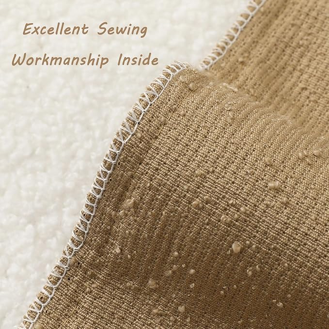 FUTEI Pack of 2 Khaki Decorative Throw Pillow Covers 26x26 Inch Soft Cozy Solid Boucle Textured Euro Pillow Shams,Modern Home Decor for Couch Bed Living Room