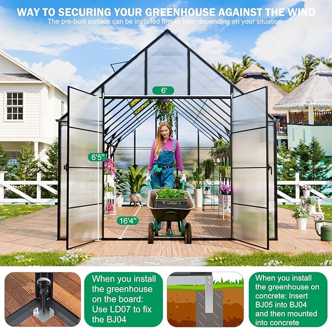 CDCASA 20x10x10 FT Greenhouse for Outdoors, Easy Assembly Large Thicker Aluminum Heavy Duty Polycarbonate Greenhouses Kit w/4 Vents, Swing Door, Outside Walk-in Green House for Sunroom Patio,Backyard