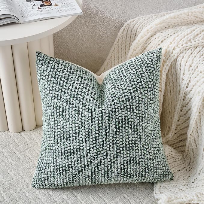 Striped Euro Sham Pillow Covers 26x26 Set of 2 Green Textured Boucle Chic Morden Boho Accent Farmhouse Square Decorative Couch Throw Pillow Covers for Home Decor Bed Sofa Living Room