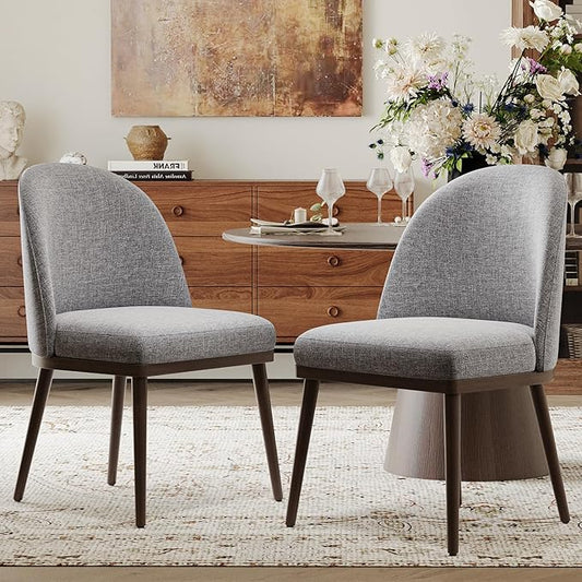 Upholstered Dining Chairs Set of 2, Large Dining Room Kitchen Chairs with High Back and Deep Seat, Modern Fabric Dinner Chairs with Wood Legs, Dark Grey
