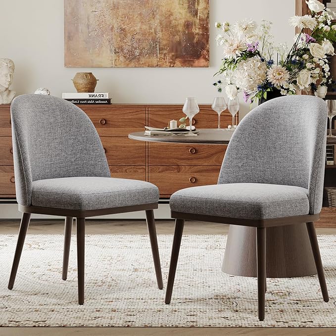 COLAMY Upholstered Dining Chairs Set of 4, Large Dining Room Kitchen Chairs with High Back and Deep Seat, Modern Fabric Dinner Chairs with Wood Legs, Dark Grey