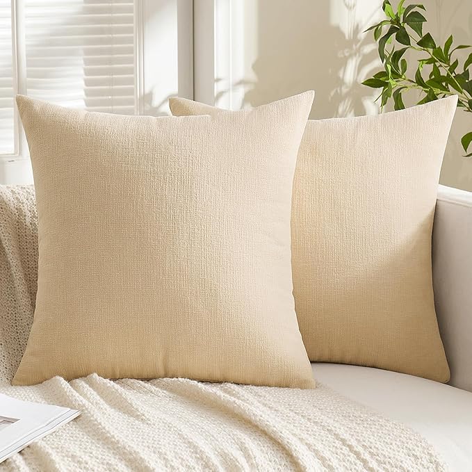 MIULEE Beige Couch Pillow Covers 22x22 Inch, Set of 2 Soft Chenille Decorative Euro Throw Pillow Covers Farmhouse for Sofa Living Room Bed