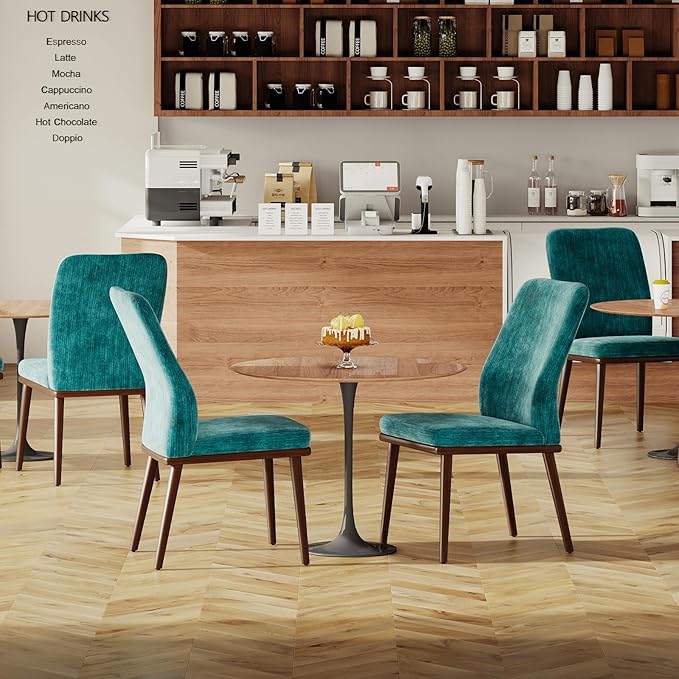 Modern Dining Chairs Set of 4, Upholstered Kitchen Chairs with High Back, Padded Fabric Dining Room Chair with Solid Wood Legs for Restaurant/Cafe/Home, Green