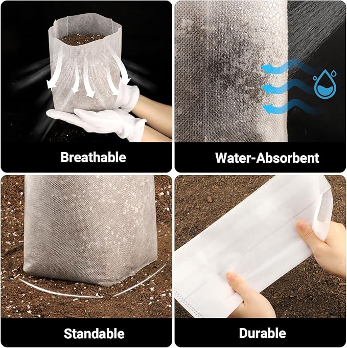 Plant Nursery Bags, 200 pcs 9.8 x 11 in Non-Woven Fabric Seedling Bags Plants Pouch, Plant Grow Bags for High Seedling Survival Planting Growing Flowers Fruit Tree Seed Starting