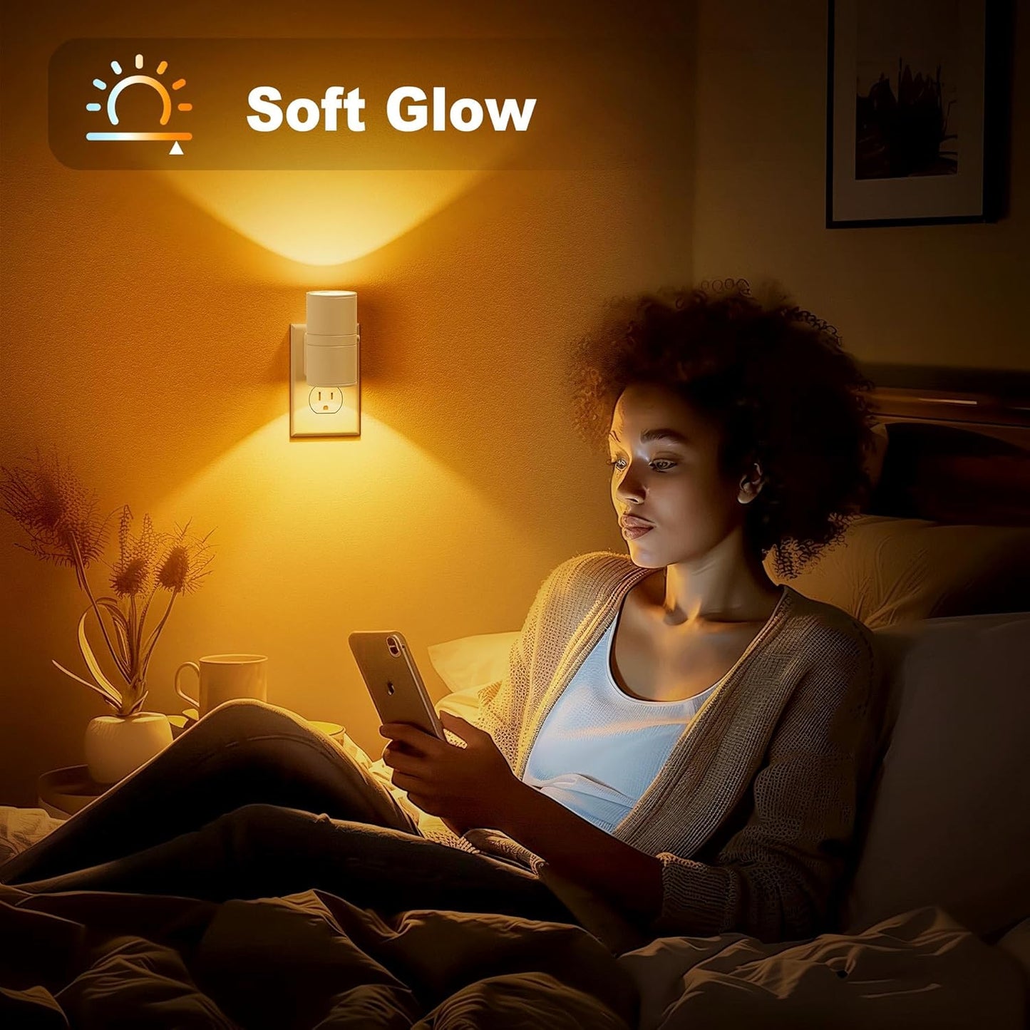 Amber Night Lights Plug into Wall, Dimmable Night Light Plug in, Modern Night Lights Auto On/Off, Amber Night Light 2000K, 0-100LM Adjustable Brightness Nightlight for Hallway Bedroom, 2 Pack