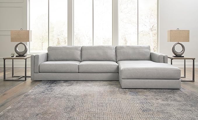 Signature Design by Ashley Amiata Modern L-Shaped Leather Match 2-Piece Sectional with Chaise, Light Gray