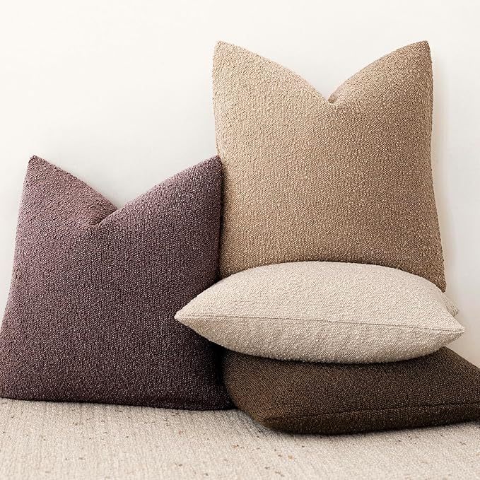 Foindtower Pack of 2 Textured Boucle Throw Pillow Covers Accent Solid Decorative Lumbar Pillow Cases Cozy Soft Couch Cushion Case for Chair Sofa Bedroom Living Room Home Decor 12x20 Inch Dark Purple