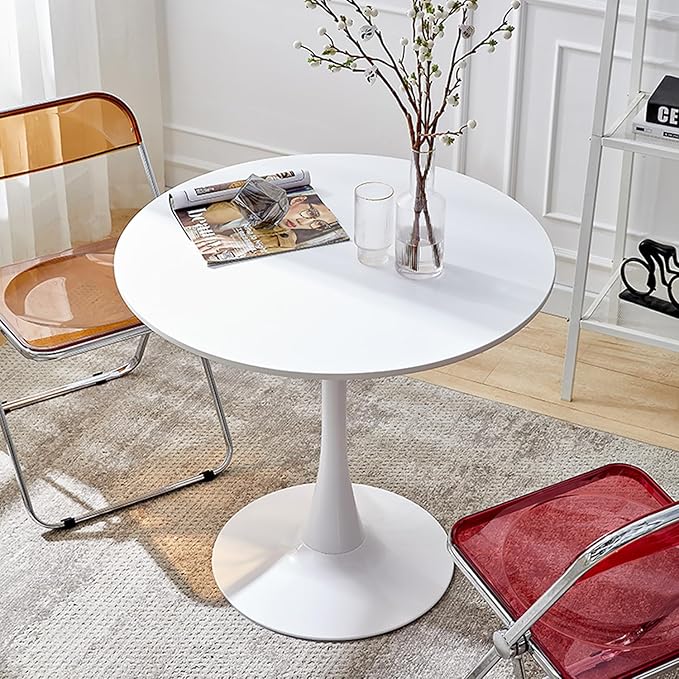 White Tulip Round Table, Modern Kitchen Dining Table, Mid Century Coffee Table for Living Room, 24 inch