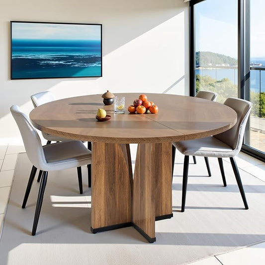 NicBex 39 Inch Round Dining Table for 4, Wooden Small Dinner Table Farmhouse Kitchen Tables with X-Shaped Stable Pedestal for Dining Room, Kitchen, Living Room, Brown