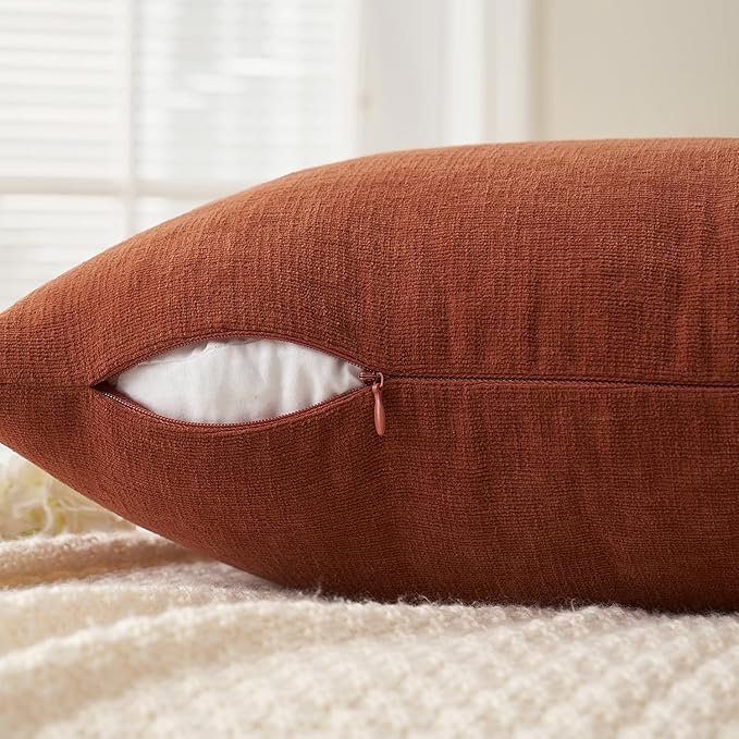 MIULEE Rust Couch Pillow Covers 22x22 Inch, Set of 2 Soft Chenille Fall Decorative Square Throw Pillow Covers Farmhouse for Sofa Living Room Bed