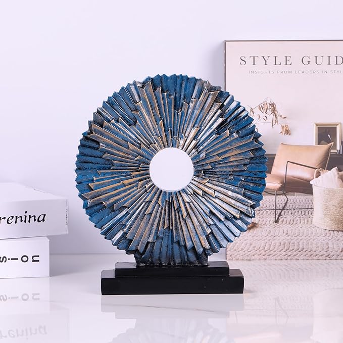 Blue Home Decor Sculpture, Above Kitchen Cabinet Decor Aesthetic, Living Room Decor Round Statue Medallion, Center Pieces Decoration for Table - Ideal Coffee Table Blue Bedroom, Office Desktop Decor