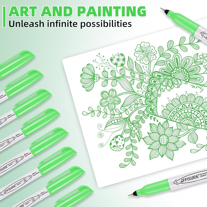 Green Ultra Fine Point Permanent Markers, 20 Pack, 0.4 mm, Precision Extra Fine Tip for Detailed Writing, Art, Crafts & Labeling on Paper, Plastic, Glass, Metal, Waterproof, Fade-Resistant Ink ﻿
