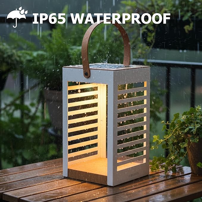 Solar Lantern with Handle - Outdoor Metal Solar Light (7.87×13.78"), Waterproof & Rustproof, 8H Auto-On Warm White Light, Portable for Patio, Porch, Balcony & Garden Decor (Single Pack, White)