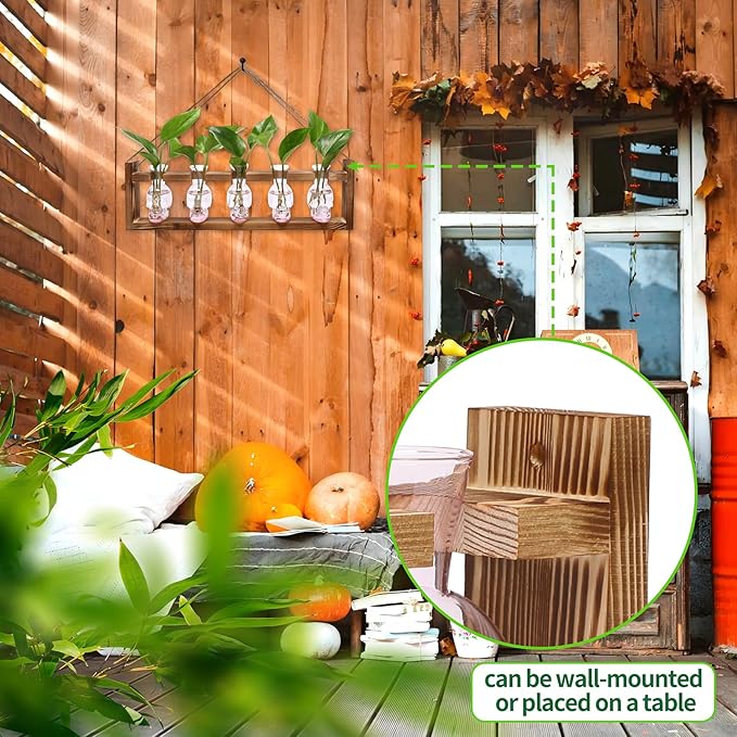 Plant Terrarium Propagation Stations Halloween Skull Planter Vase Skulls Decor with Wooden Stand Gife for Father - 5 Vases