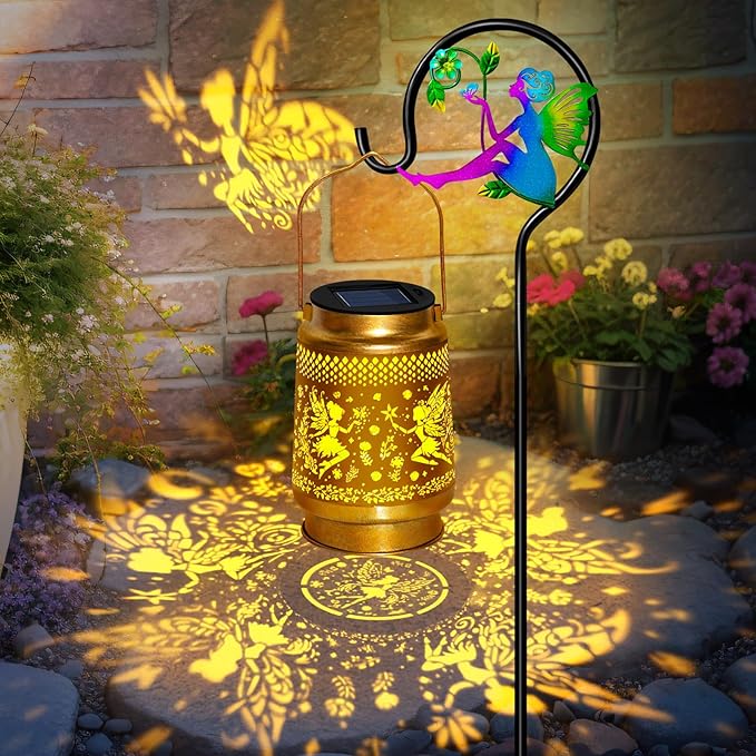 Solar Lanterns Outdoor Waterproof with Shepherd Hook,Solar Fairy Lights Garden Decor,Christmas Decorations Birthday Gift for Women Grandma,Hanging Decorative Lanterns for Outside Patio Lawn yard Porch