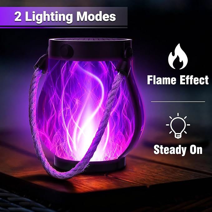 Christmas Solar Flame Lantern Hanging Outdoor Waterproof Purple - 2 Pack Flame Lanterns with Dual Charging Modes of Solar & USB for Garden or Yard Decorations (Purple - 2 Pack)