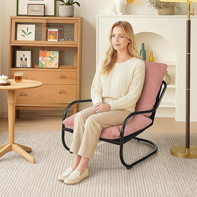 Peace nest Comfy Accent Chair Modern Living Room Bedroom Armchair with Mental Frame Comfortable Shredded Foam Cushion for Balcony Lounge Reading Meeting Room Pink