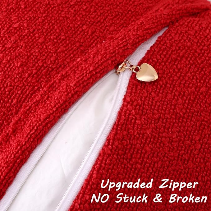 FUTEI Pack of 2 Red Decorative Throw Pillow Covers 22x22 Inch Soft Cozy Solid Boucle Textured Cushion Case,Modern Home Decor for Couch Bed Living Room