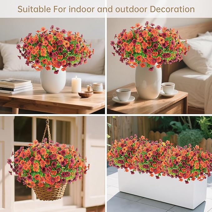 12 Bundles Artificial Flowers Plants for Outdoor Indoor Fall Home Decor, Faux Flower Daisy with Eucalyptus Leaves Plants, UV Resistant Artificial Fake Flowers for Garden Porch Patio Yard Balcony Decor