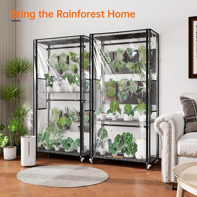 Bstrip Indoor Greenhouse with Grow Light & Pegboard, Mini Green House with Adjustable Rack and Wheels, 4 x 24W Full Spectrum Grow Light Strip for Foliage Plants, Seedling, 29.5"x13.8"x59"