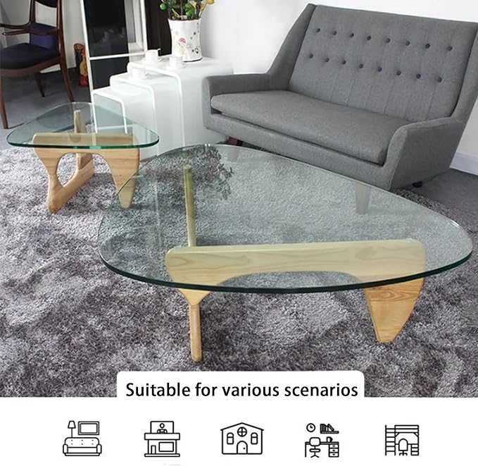 EASYSOUL Modern Glass Coffee Table, 32.68W x 22.44L x 15.75H in, Abstract Round Tea Tables for Living Room Home Office Industrial Cocktail Tables (Log-Clear Glass, 44.88")