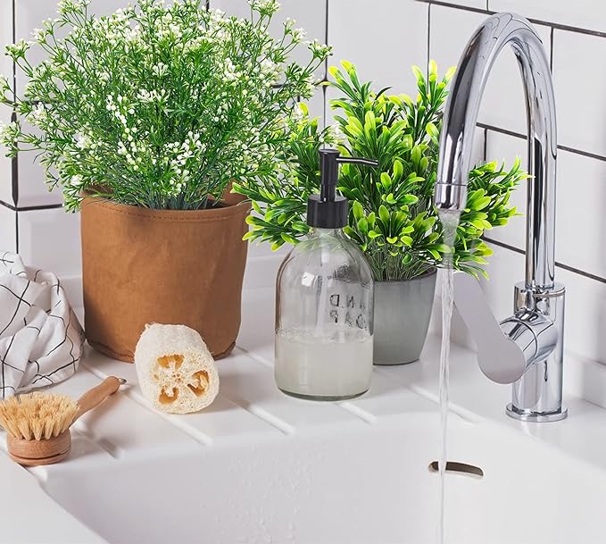 Ouddy Decor 6 Bundles Artificial Greenery Stems Mixed Fake Plants Eucalyptus Stems Babys Breath Faux Plastic Artificial Plants & Flowers for Outdoor Indoor Garden Home Window Box Decor