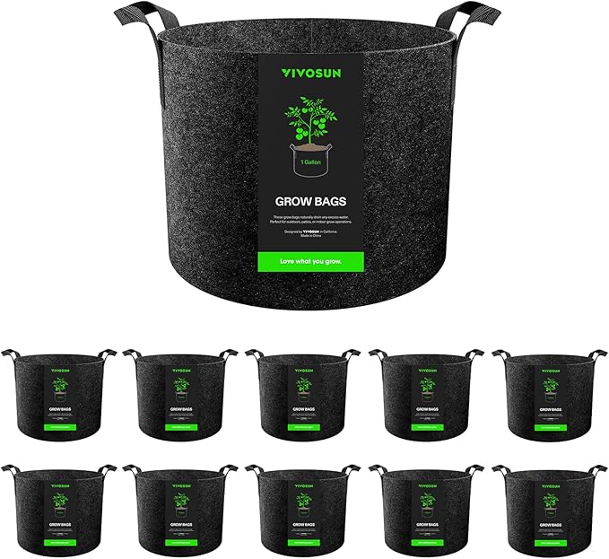 VIVOSUN 10-Pack 1 Gallon Grow Bags, Reinforced Planter Fabric Pots for Gardening Black
