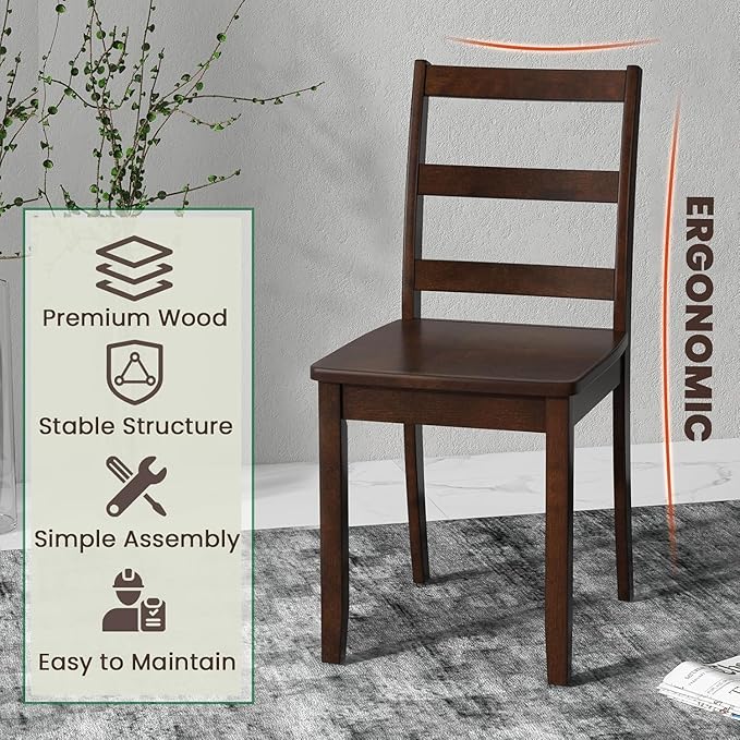 NAFORT Walnut Wood Dining Chairs Set of 4, Armless Kitchen Chairs with Solid Rubber Wood Legs, Non-Slip Foot Pads, Max Load 400 Lbs, Farmhouse Seat High Ladder Back Dining Room Chairs
