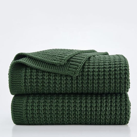 Douceur Christmas Green Throw Blanket for Bed, Soft Chunky Cable Knit Throw Blanket, Classic Fisherman's Rib Stitch Pattern Throw for Living Room,50"X60"