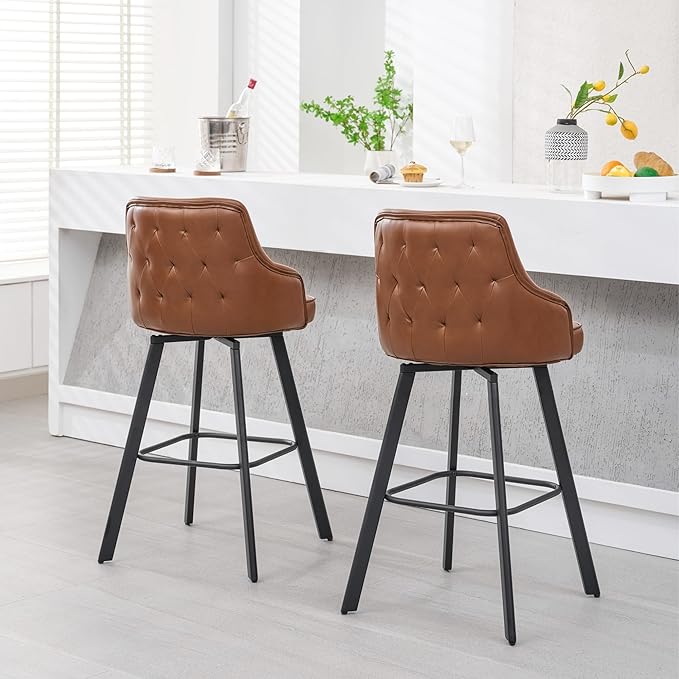 Bar Stools Set of 2, 30" Swivel Bar Height Barstools with High Back, Faux Leather Kitchen Barstool Bar Height for Kitchen Island (Dark Brown, 2PCS 30" Bar Stools)