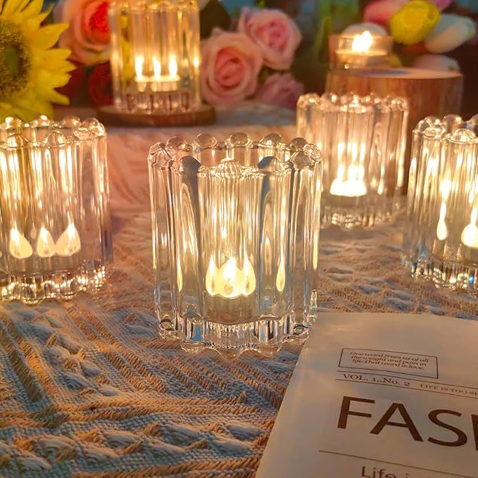 GOLDEAL 12Pcs Clear Glass Votive Candle Holders Tealight Holders Decorative, Tea Candle Holders Bulk,Candlestick for Wedding, Party,Dinner, Home Table Decor.