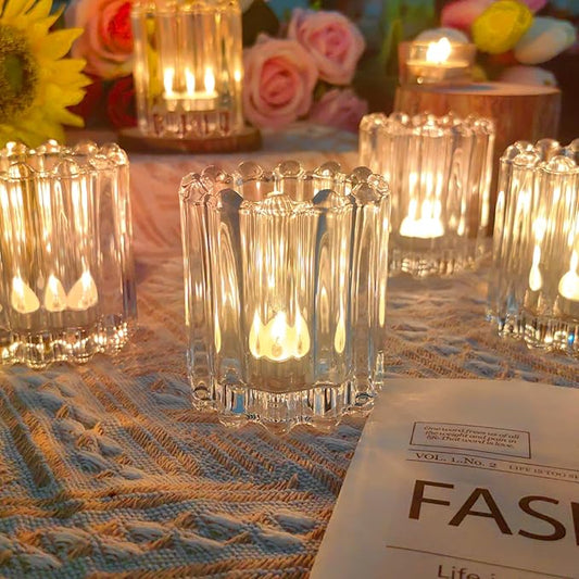 GOLDEAL 24Pcs Clear Glass Votive Candle Holders, Heavy-Duty Extra Thick Tealight Holders with High Transparency, Tea Candle Holders Bulk for Wedding, Party, Dinner, Home Table Decor