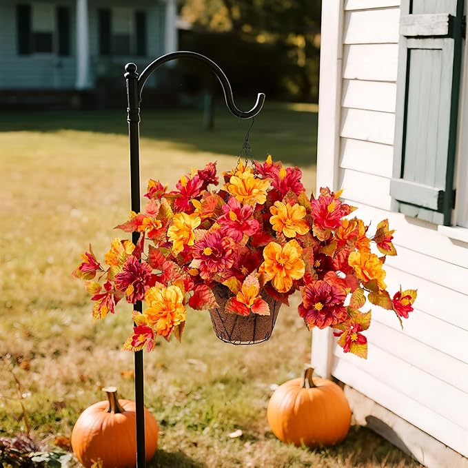 Artificial Fake Fall Hanging Flowers with Basket for Outdoors Decoration 3PCS Faux Fall Flowers for Outdoor Planters UV Resistant No Fade Silk Hibiscus for Home Porch Patio Garden Balcony Yard Decor