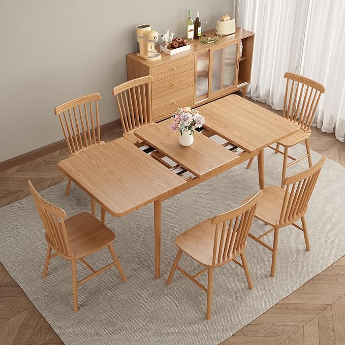 Solid Wood Extendable Dining Table for 4-8 People with Seamless Extension from 47.2 to 63 Inches, Easy Assembly, Expandable Tables for Small Spaces, Dining Room, Kitchen, Living Room, Natural