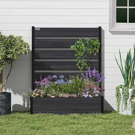 Vertical Screen Planter Bed - Raised Garden Box with Trellis for Climbing Plants, Durable Privacy Fence Planter for Outdoor, Patio, Deck Aluminum Frame, Black