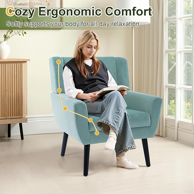 NicBex Accent Chair Set of 2, Modern Chair for Living Room Upholstered Foam Filled Living Room Chairs with Metal Legs Velvet Cozy Lounge Armchair for Living Room Bedroom,Mint Green