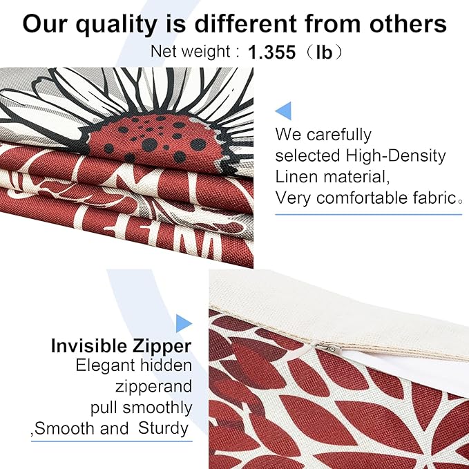 Decorative Throw Pillow Covers Set of 4 Wine Red Pillow Covers 22x22 inch Throw Pillow Cases Linen Square Pillow Case,Farmhouse Outdoor Boho Striped Pillow Covers for Couch Sofa Living Room