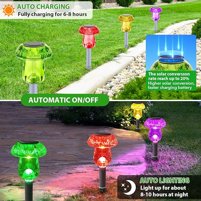 Solar Lights Outdoor, 16 Pack Mushroom Lights Outside Waterproof, Solar Powered LED Lighting for Garden, Yard, Landscape, Path, Pathway, Lawn, Walkway, Driveway, Backyard Decor (Multicolor)
