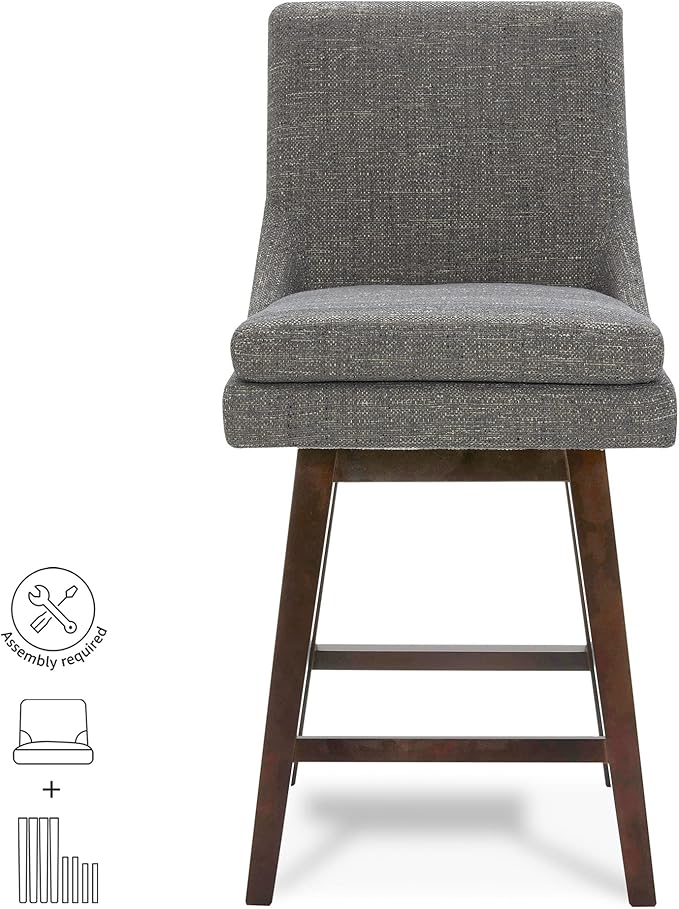 CHITA Counter Height Swivel Bar Stools Set of 4, FSC Certified Upholstered Fabric Barstool Chairs with Back, 26.8" H Seat Height, Fabric in Fog